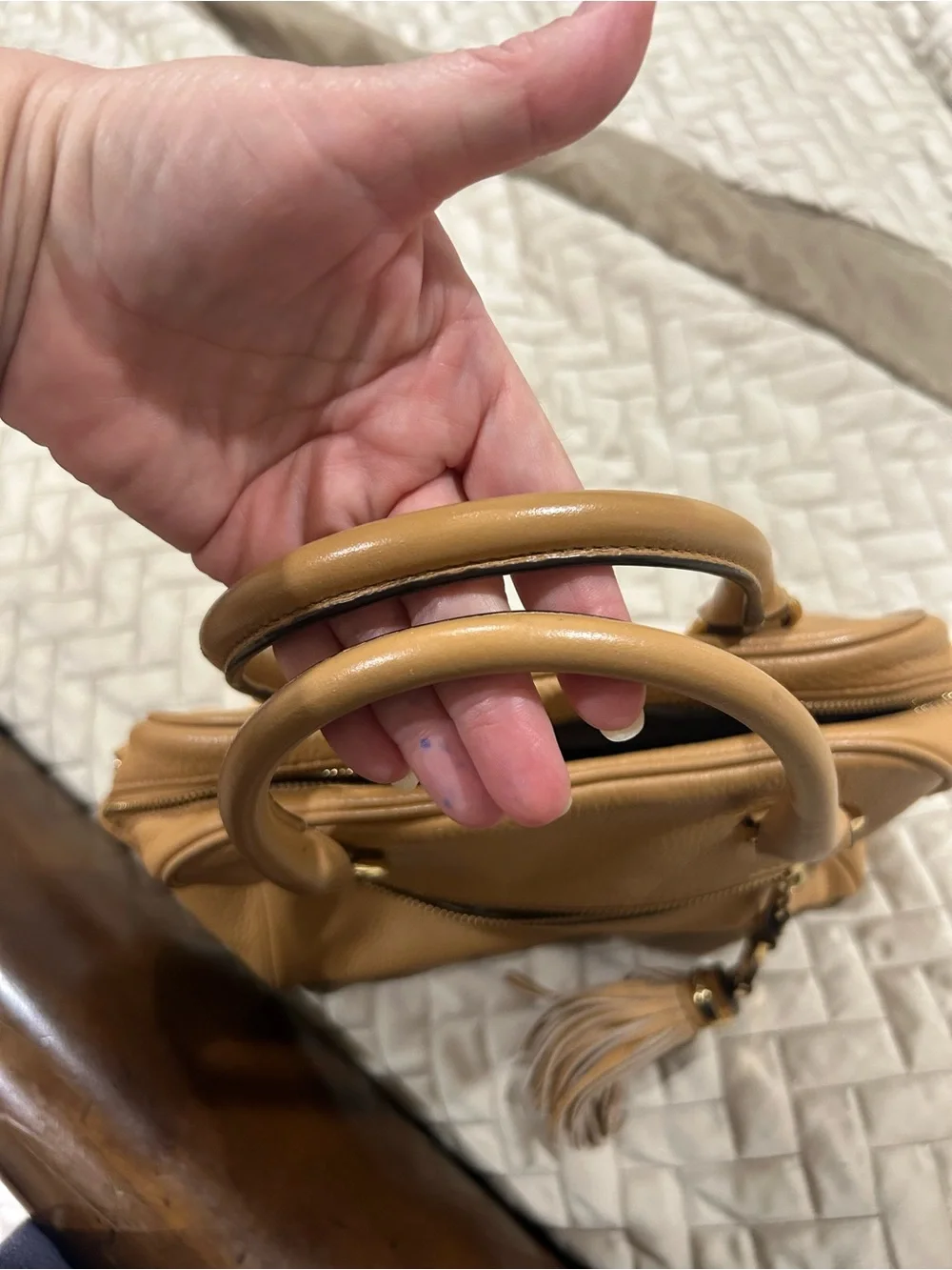 Michael Kors Tan Pebbled Leather Satchel with Gold Hardware